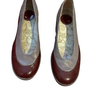 Fly London Burgundy and grey leather wedge